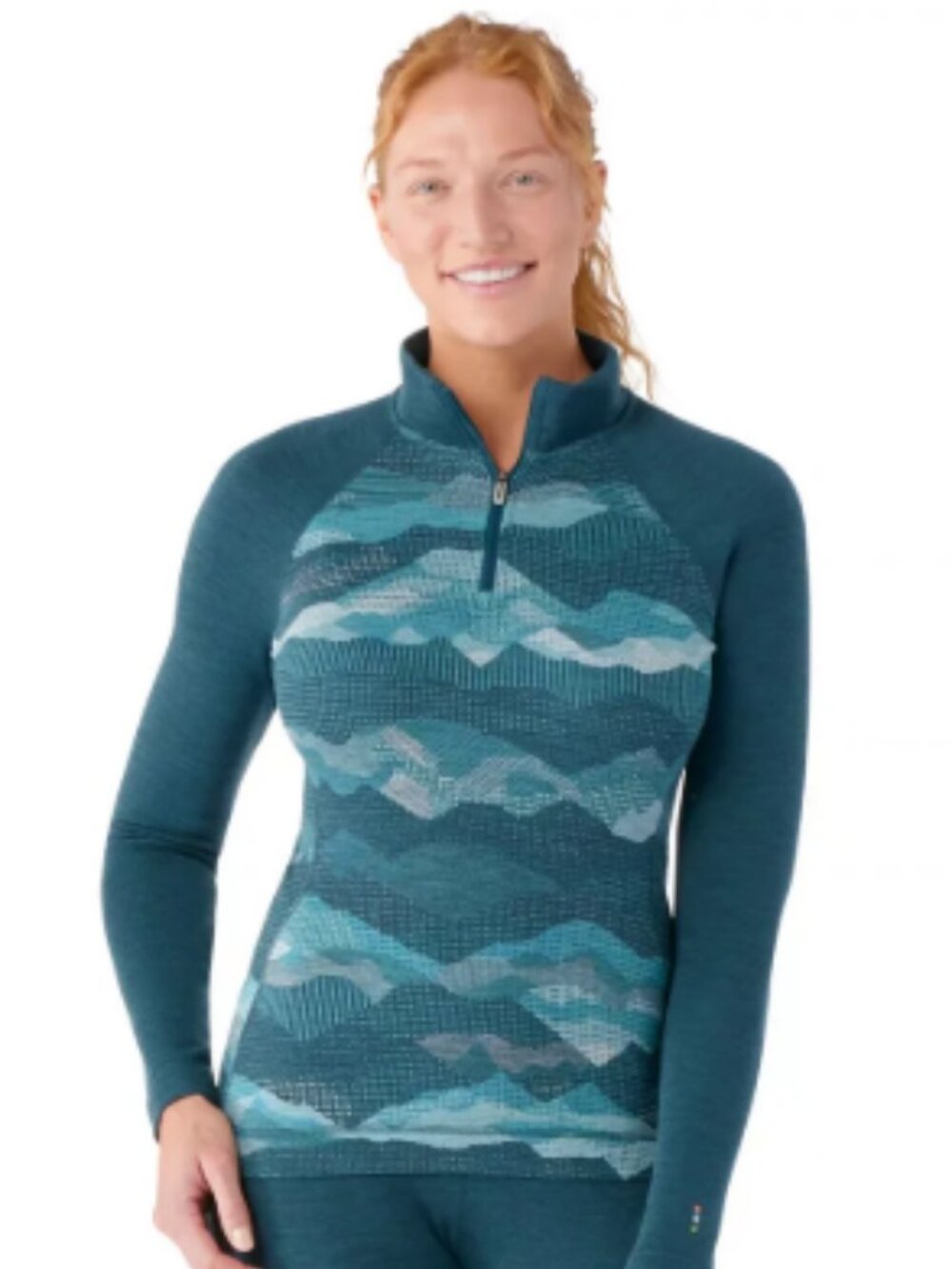 Smartwool Teal Mountain-Pattern Half-Zip Women's Base Layer
